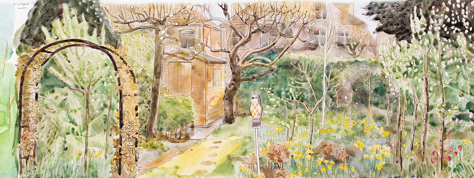 Victor Lunn-Rockliffe, Scroll No 37 (extract), Spring Garden, pencil and watercolour, 2021