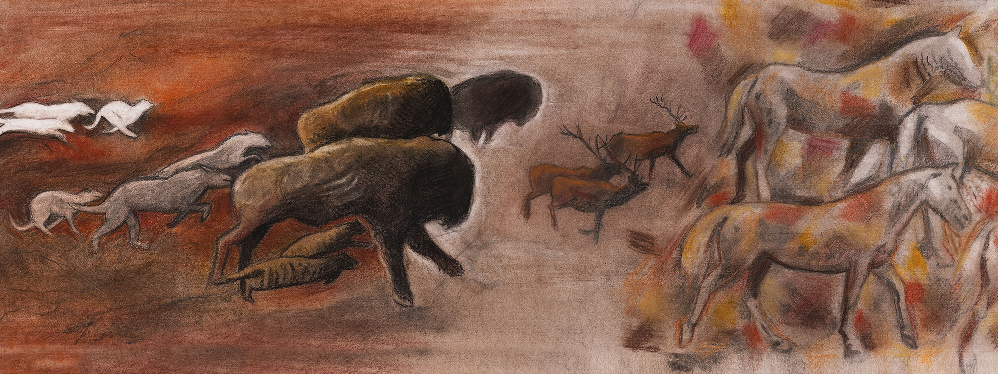 Victor Lunn-Rockliffe, Scroll No 47 (extract), Horses transformation, chalk, pencil, pen & ink and watercolour, 2022