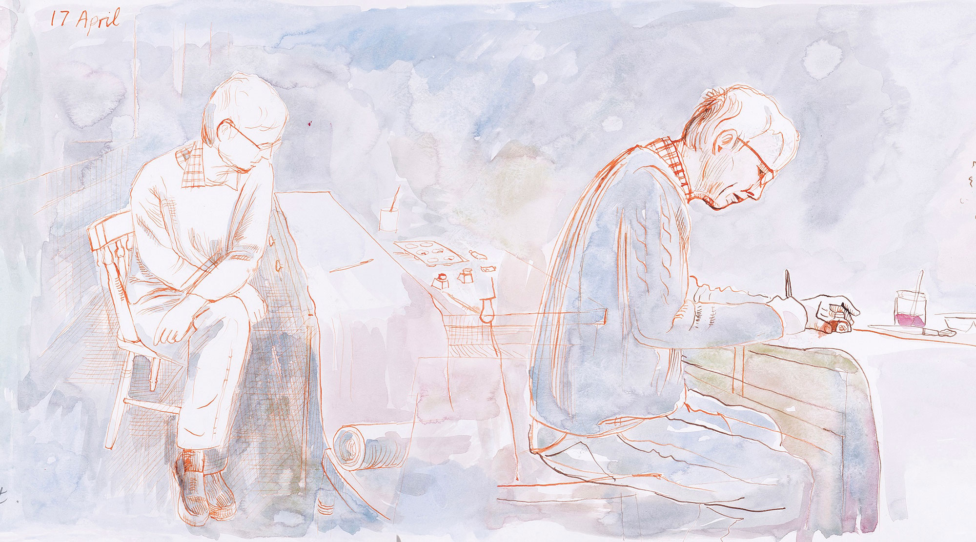 Working on Scroll (extract from Scroll No 9), Pen and ink, pencil and watercolour, 125 x 35 cms, 2017 Working on Scroll (extract from Scroll No 9), Pen and ink, pencil and watercolour, 125 x 35 cms, 2017