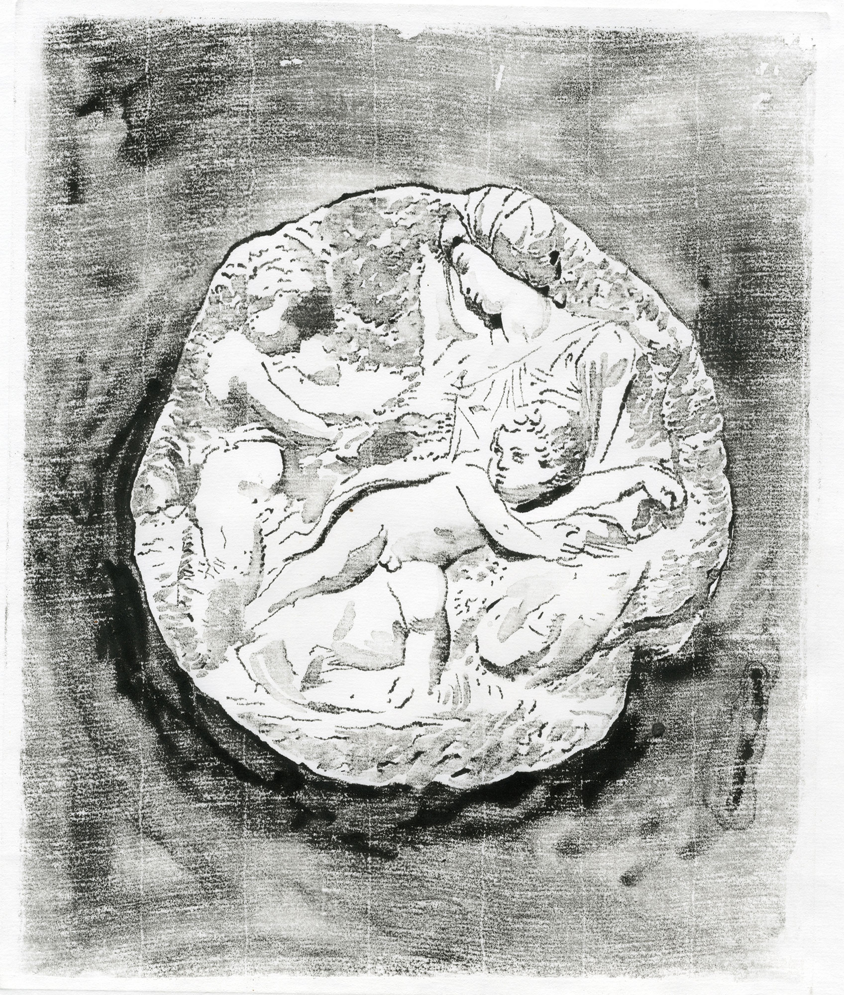 After Michaelangelo’s Taddei Tondo, A3, monoprint After Michaelangelo’s Taddei Tondo, A3, monoprint