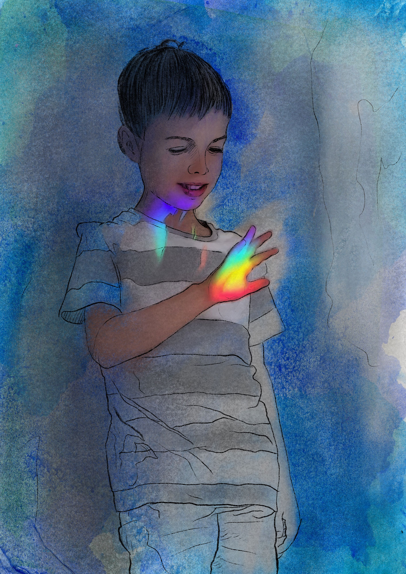 Rainbow on the hand Looking at the Moon, digital media