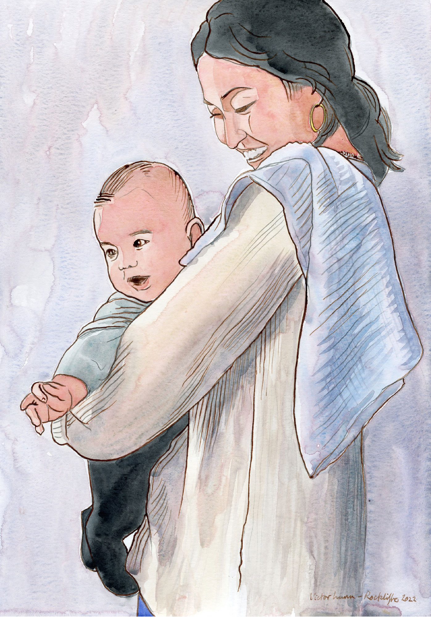 The Blue Towel, A3, pen and ink and Watercolour The Blue Towel, A3, pen and ink and Watercolour
